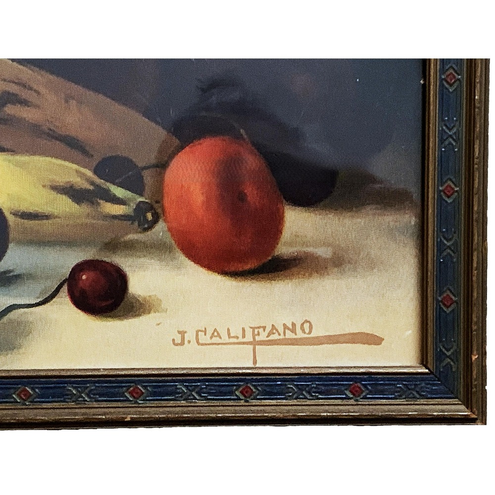 Antique c 1900s J. Califano Fruit Still Life Yard Long Litho Carved Wood Frame - Picture 7 of 13